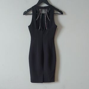 RW&CO Black Sleeveless Sheath Dress Size 00 Cutout Embelished Back Halter Midi